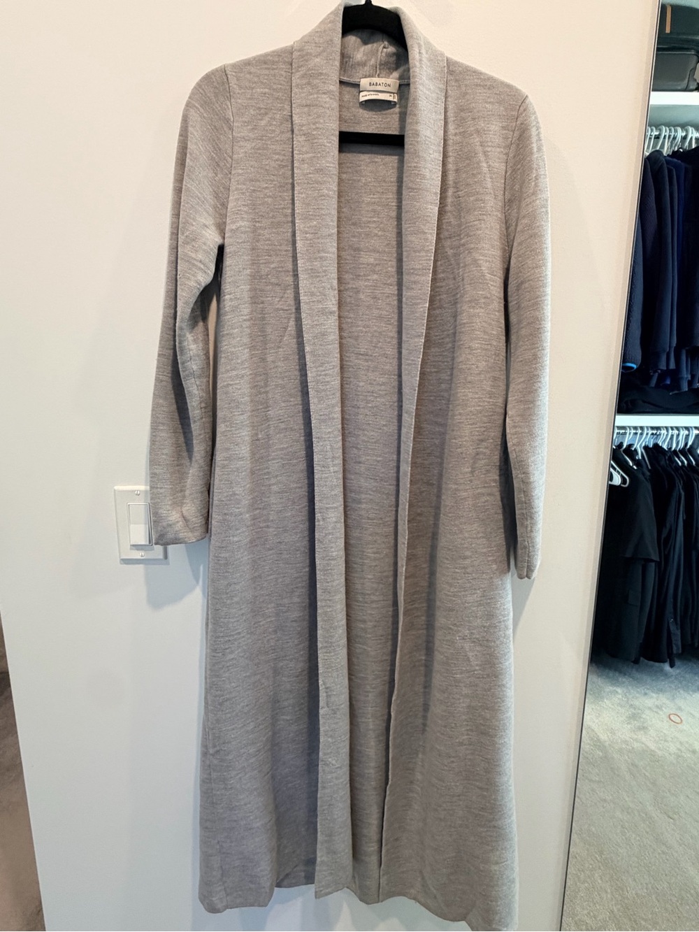 Babaton Long Open-Front Cardigan Duster in Light Gray